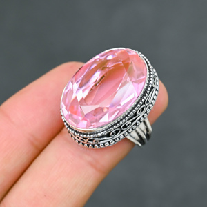 Magnifique bague en pierre précieuse Kunzite rose moderne, très tendance, en argent sterling 925 massif, bijoux faits à la main, vente en gros, prix d'usine - Product Image 1