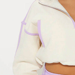 Ensemble sportif 2 pièces pour femmes, haut court avec fermeture éclair, manches longues, couleur unie, tricoté en spandex et nylon, décontracté, printemps-été - Product Image 6
