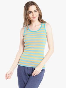 Camiseta sin mangas de punto a rayas para mujer, cuello redondo, informal, transpirable, longitud regular, 100% algodón - Product Image 2
