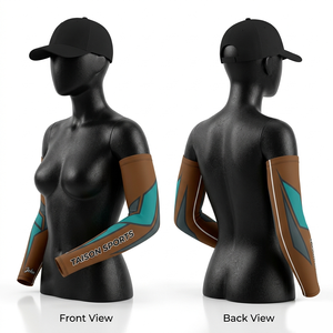 Manga de Voleibol Premium de Poliéster y Spandex 220 GSM, Transpirable y Elástica, Diseño de Paneles Marrón y Verde Azulado, Logotipo Personalizado por Transferencia Térmica - Product Image 1