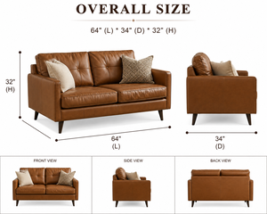 Retro Genuine Leather Loveseat Caramel <b>Small</b> Scale <b>Sofa</b> with Clean Lines for Modern Boho & Transitional Spaces - Product Image 2