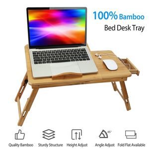 Tavolino Regolabile in Bambù per Laptop con Piano Inclinabile e Cassetto, Vassoio Portatile per Colazione, per Surf, Pasti, Arredamento Camera da Letto - Product Image 2