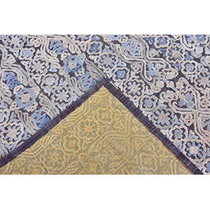 Tapis vintage tufté à la main – Crème avec motifs floraux bleus et gris, tapis de luxe pour salon - Product Image 3
