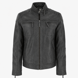 Veste décontractée en cuir PU pour homme, coupe ajustée, col montant, toile douce et respirante, logo personnalisé OEM - Product Image 1