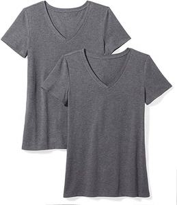 T-shirt vierge à manches courtes 100% coton pour femmes, col en V, de haute qualité, avec étiquette privée et impression personnalisée, t-shirt pour femmes, vente en gros en vrac - Product Image 3