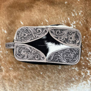 Handcrafted Cowhide & Tooled <b>Toiletry</b> <b>Travel</b> <b>Bags</b> for <b>Women</b> Genuine Leather Cosmetic Pouch Unique Western-Style Makeup Organizer - Product Image 3
