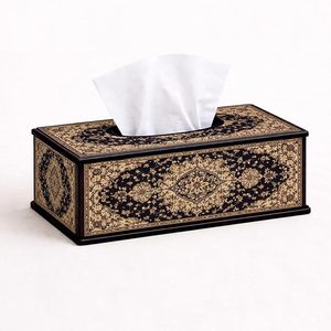 Vintage Wood Tissue Box Cover Hand Painted Decorative Tissue Holder Ornamental Napkin Case for Home Hotel - Product Image 1