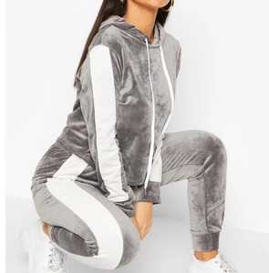 New Stylish Breathable Tracksuit Crop <b>Tops</b> Hoodies and Jogging Sweatsuit 2 Piece Set Girls Velvet Tracksuits for Ladies - Product Image 2