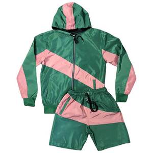 RTS Trending Custom Logo Green Men's Nylon <b>Wind</b> <b>Breaker</b> Pink Panel With Pants Sets For Summer Windproof Streetwear Zipper Jacket - Product Image 1