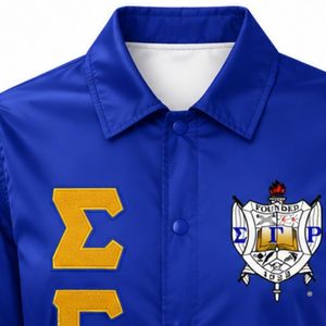Chaqueta Gold Line de Sigma Gamma Rho con Diseño de Letras Griegas, Escudo Personalizado de la Hermandad SGRho, Cierre Completo, Ropa Casual Universitaria Personalizada - Product Image 6