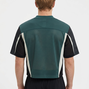 T-shirt sportif à manches courtes pour homme, coupe classique, respirant, en maille, col rond, vert, noir, blanc - Product Image 3