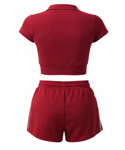 Conjunto de Top Corto con Cremallera y Pantalones Cortos para Mujer, Atuendo Casual de Verano, Cintura Alta con Cordón, Dos Piezas, Ropa Deportiva - Product Image 4