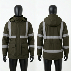 Chaqueta de Seguridad para Hombre, 340 GSM, Tela de Poliéster Impermeable, Panel de Contraste Rojo y Negro, Cinta Reflectante, Logotipo Personalizado, Uniforme - Product Image 5