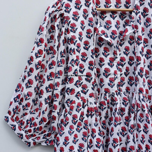 Beautiful Floral Cotton Hand <b>Drawn</b> Summer Dress with 3/4 Sleeves Quick Dry for Casual Wear - Product Image 4