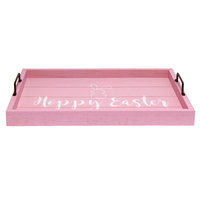 Plateau de service de Pâques en bois rose fait main, plateau décoratif en bois avec poignées, motif lapin de Pâques, décoration pour la maison et la cuisine, vente en gros