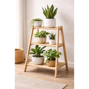Support à plantes moderne à 3 niveaux en bois, pour intérieur et extérieur, présentoir à fleurs décoratif, support de plante d'angle pour maison, jardin, balcon - Product Image 4