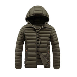 Chaqueta Acolchada con Capucha para Hombre, Color Sólido, Cierre de Cremallera, Cortavientos, Ropa de Invierno Informal, Corte Ajustado, Relleno de Poliéster - Product Image 1