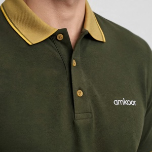Chemise en piqué de coton Amkoor pour homme, manches courtes, couleur unie, logo brodé, tenue décontractée, coupe classique, respirante, tricotée 200g - Product Image 6