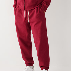 Men's Red Fleece Sweatpants Elastic Waist <b>Drawstring</b> Casual Joggers With Side Pockets Autumn Wear - Product Image 1