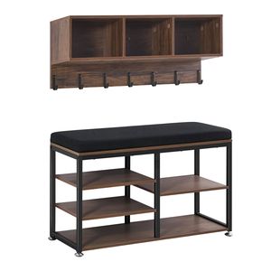 3-in-1 Steel Frame Coat Rack with Shoe Bench Hooks Bookshelf Combo Set for Entrance Hall Tree Storage Organization - Product Image 1