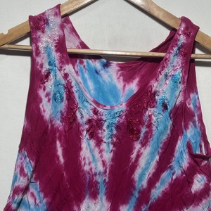 Blusa Túnica Boho sin Mangas con Cuello Redondo y Estampado Tie Dye Rosa para Mujer |   Vestido Casual Holgado con Corte Evase para Verano - Product Image 2