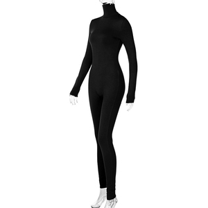 Combinaison unisexe noire à col roulé sans manches, taille haute, coupe ajustée, style sexy, toutes saisons, en spandex très extensible - Product Image 3