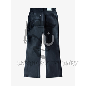 Pantalon d'hiver pour homme en cuir de vache véritable à double genouillère, style hip-hop, noir et blanc, coupe-vent et respirant - Product Image 5