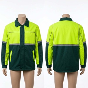 Premium Canvas Security <b>Jacket</b> 300 Grams High Visibility <b>Lime</b> <b>Green</b> Dark <b>Green</b> Reflective Tape Custom Front Hooded Waterproof - Product Image 1