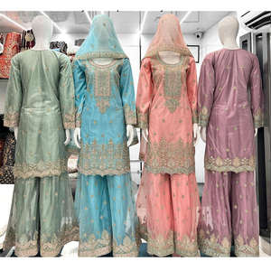 ชุดปาลาซโซ่ปักลายหนักงานดีไซน์ใหม่สุดหรูสไตล์อินเดีย-ปากีสถาน สีราสเบอร์รี่ ชุดเจ้าสาวสำหรับสุภาพสตรี ชุดเดรสยาวสำหรับงานปาร์ตี้ - Product Image 3