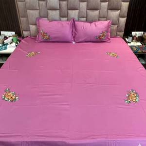 Brown Rose Floral Design Wine Color Embroidered Cotton Bedsheet <b>Set</b> Soft Luxury <b>Bedding</b> <b>Set</b> Queen Size High Quality - Product Image 1