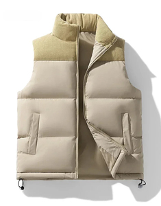 Gilet matelassé kaki pour homme, col montant, avec empiècements en velours côtelé, style décontracté pour l'extérieur, personnalisable OEM, forte demande, vente en gros - Product Image 1