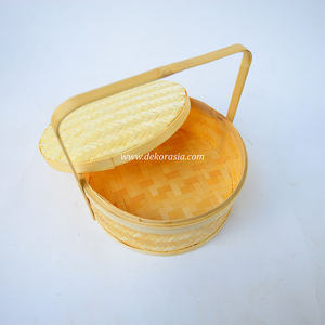 Cesta Decorativa de Bambú Tejida a Mano con Asa, Estilo Antiguo, Redonda, Natural, Organizador de Almacenamiento Artesanal, Color Personalizable - Product Image 5