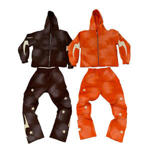 Custom Sun Fade Patched <b>Embroidery</b> Printed Tracksuit Premium Quality Zip Up Oversized Hoodie & Joggers For Streetwear For Unisex - Product Image 1