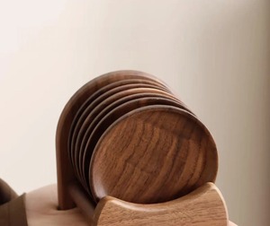 Solid Wood Coasters Natural Wooden Tea Mats Square Cup Pads with Holder Minimalist <b>Table</b> <b>Protection</b> Wood Coaster - Product Image 2