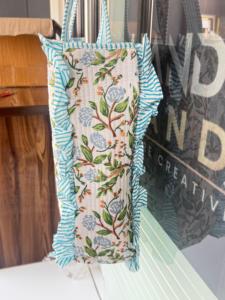 Indian Women's <b>Quilted</b> Cotton Lined Flower Animal Design Screen Printed <b>Tote</b> <b>Bag</b> For Shopping with Zipper Closure - Product Image 3
