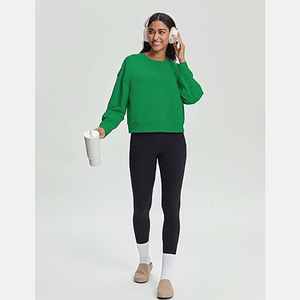 Sweat-shirt à col rond vert unisexe, coupe ample, couleur unie, tricoté, coupe classique, polaire d'hiver, logo personnalisé - Product Image 2