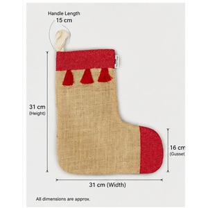 Custom Jute Christmas Stocking With Tassels Natural Red Burlap Gift Bag 31x31x16 cm Wholesale OEM ODM Private Label Manufacturer - Product Image 3