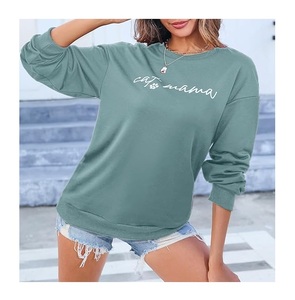 New Collection Luxury Long Sleeve Neck Shoulder Slope Printed Comfortable Casual Women's Cotton Sweatshirt Winter Custom Front - Product Image 1