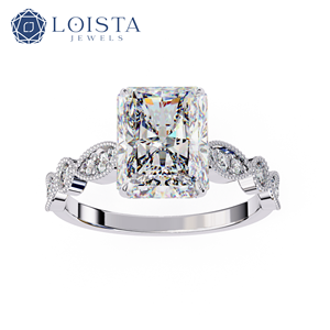 IGI Certified Lab Grown Diamond Side Stone Engagement <b>Ring</b> <b>Custom</b> Lab Created Made Diamond Radiant Solitaire <b>Ring</b> - Product Image 1