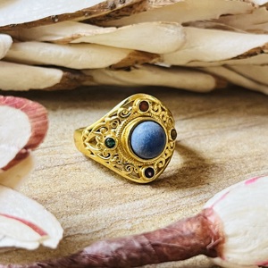 Premium Look <b>Lapis</b> <b>Lazuli</b> <b>Rings</b> Boho Brass <b>Rings</b> Women 18k Gold Plated Filigree Shield Cocktail Jewelry For Wholesale/OEM/ODM - Product Image 6