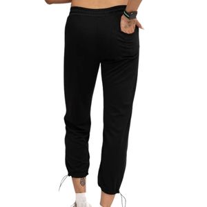 Women's Black <b>Jogger</b> Pants with Gray Side Panels Elastic Waist Drawstring <b>Cuffed</b> Ankles Soft Casual Athletic Track Pants - Product Image 6