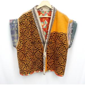 Kimono de invierno acolchado Kantha vintage con cinturón, manga corta, reversible, multicolor, chaqueta de algodón orgánico para mujer - Product Image 6