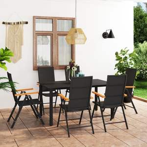 Ensemble de jardin en rotin PE noir et marron avec ensemble de salle à manger en aluminium et verre - Product Image 1