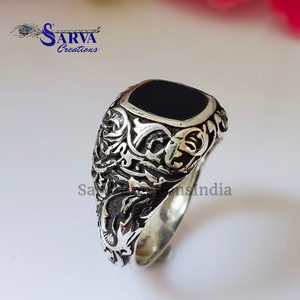 Anillo de Plata 925 para Hombre con Piedra de Ónix, Diseño Vintage en Forma de Escudo, Engaste de Circonita, para Bodas, Fiestas y Uso Diario - Product Image 6