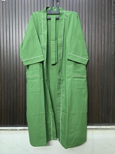 Robe kimono longue verte pour femme avec poches, en coton tissé épais, manches trois quarts, couleur unie, style décontracté - Product Image 5
