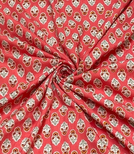 Sacs en tissu 100 % coton imprimé à la main, motif floral rose léger et écologique, motif de fleurs blanches et rouges, textile ethnique indien - Product Image 1