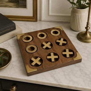 Jeu de puzzle Tic Tac Toe en bois tendance avec incrustations en laiton de qualité supérieure, jouet éducatif pour l'entraînement cérébral, pour enfants et familles. - Product Image 4