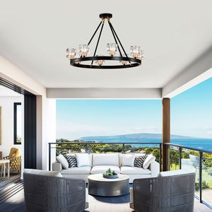 Lampadario a Ruota di Carro in Oro Nero Opaco, Moderno Stile Rustico, Piccola Lampada a Sospensione in Cristallo per Soggiorno, Isola Cucina, Ingresso - Product Image 4