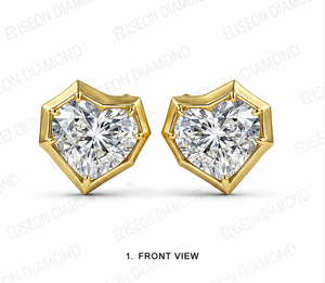 Elegant heart shaped solitaire diamond <b>stud</b> earrings in 14K yellow gold with bezel prong setting for brilliance and luxury - Product Image 3