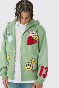 Sweat-shirt à capuche vert pour homme, broderie de patch de dessin animé, coupe classique, style décontracté, manches classiques, tricoté 100% coton, vêtements d'hiver - Product Image 2